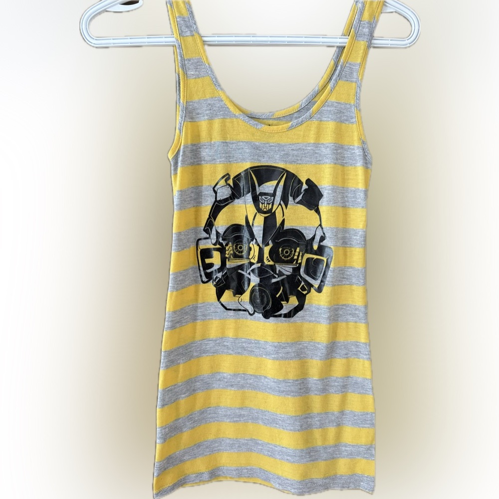 Universal Yellow & Gray Striped Tank with Bumblebee Tranaformer Print